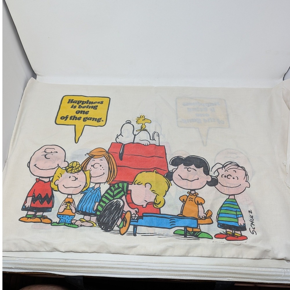 Vintage 1971 Peanuts Gang Pillowcase Schulz Snoopy Charlie Brown 31x20 White